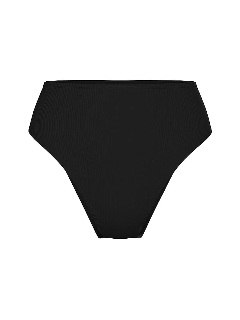Two-Tone Rib High-Waist Cheeky Bikini Bottom
