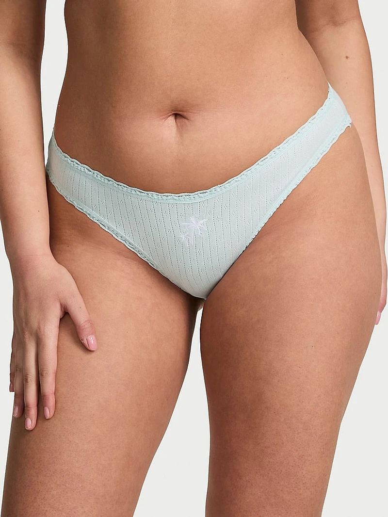 Cotton Pointelle Lace-Waist Bikini