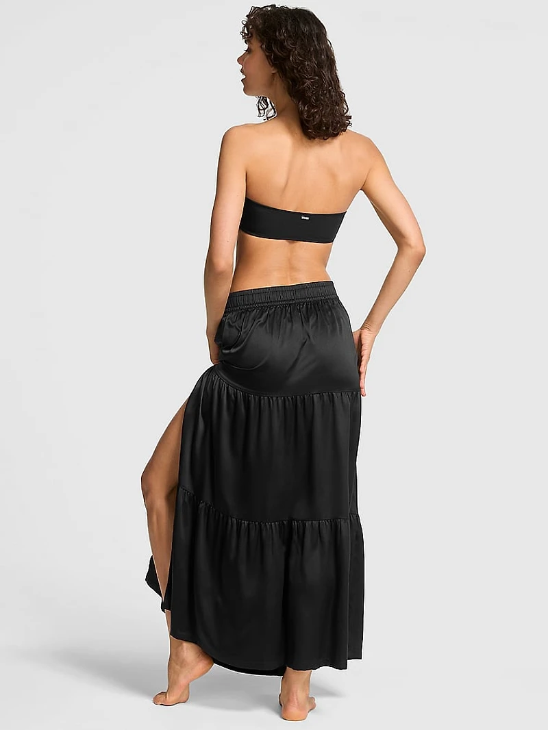 Satin Tiered Maxi Skirt