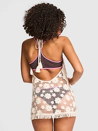Beach Blooms Crochet Halter Mini Dress