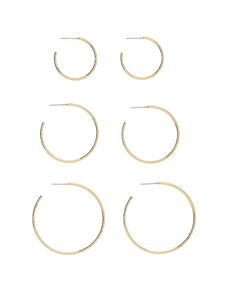 Gold 3-Pack Thin Hoop Earring Set