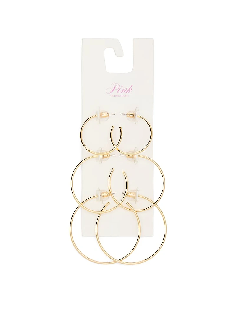 Gold 3-Pack Thin Hoop Earring Set