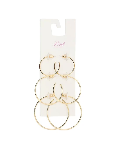 Gold 3-Pack Thin Hoop Earring Set
