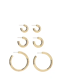 Gold 3-Pack Chunky Hoop Earring Set