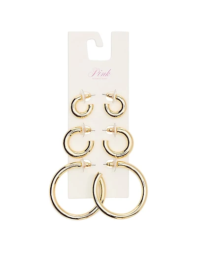 Gold 3-Pack Chunky Hoop Earring Set