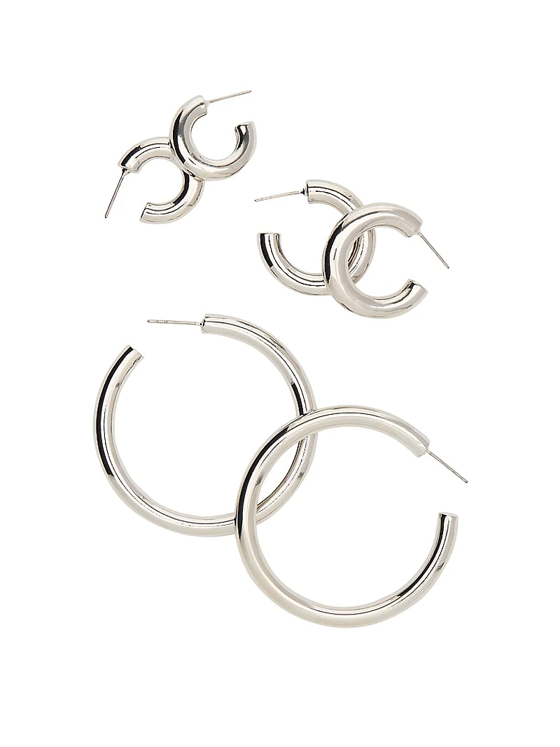 Silver 3-Pack Chunky Hoop Earring Set