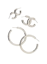 Silver 3-Pack Chunky Hoop Earring Set