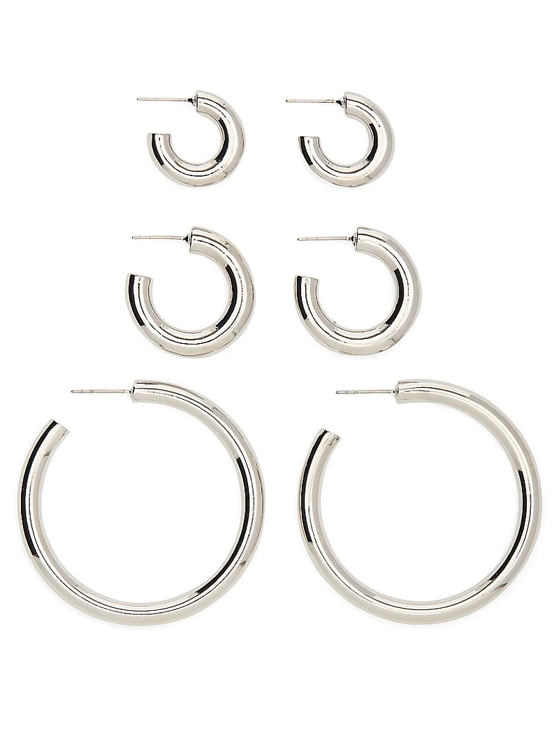 Silver 3-Pack Chunky Hoop Earring Set