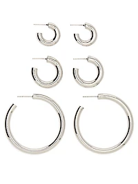 Silver 3-Pack Chunky Hoop Earring Set