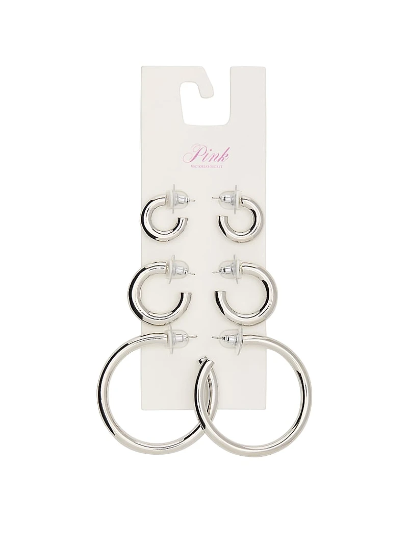 Silver 3-Pack Chunky Hoop Earring Set