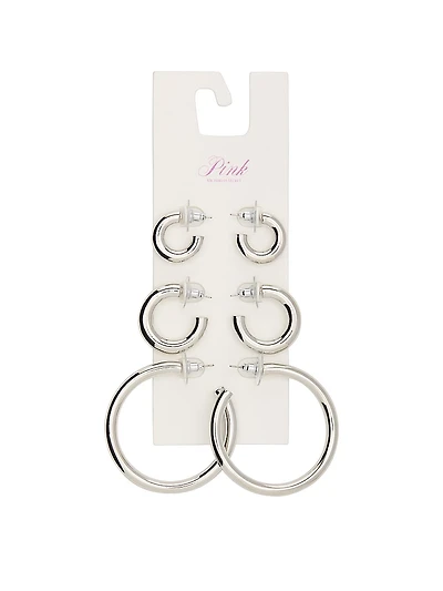 Silver 3-Pack Chunky Hoop Earring Set
