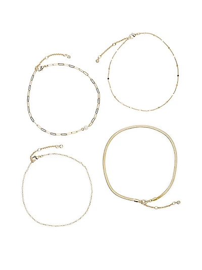 Gold Layered Chain Choker Necklace Set