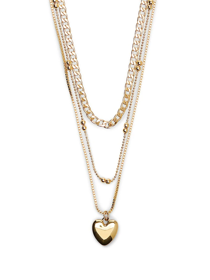 Gold 3-Piece Layered Heart Necklace Set