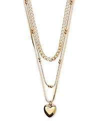 Gold 3-Piece Layered Heart Necklace Set