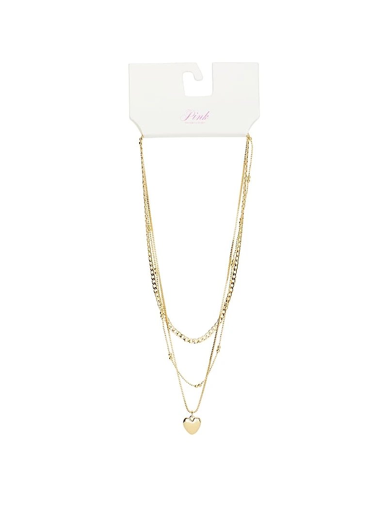 Gold 3-Piece Layered Heart Necklace Set