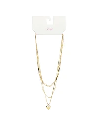 Gold 3-Piece Layered Heart Necklace Set