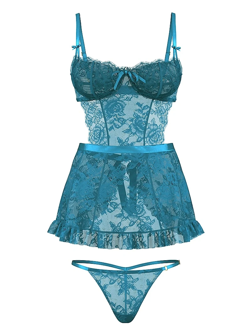 Wicked Unlined Rose Lace Apron Set