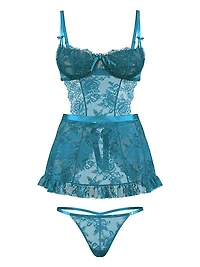 Wicked Unlined Rose Lace Apron Set
