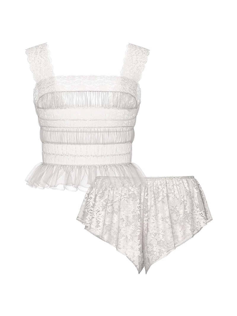 Dare to Dream Lace Sheer Cami & Flutter Short Set