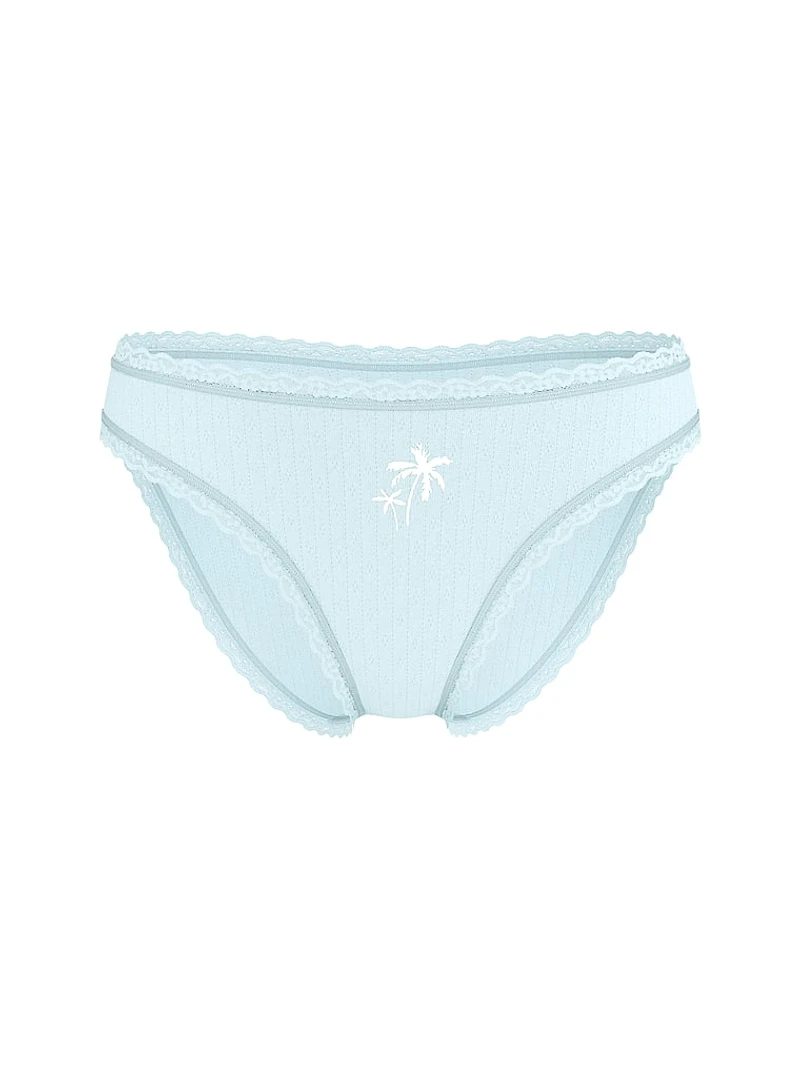 Cotton Pointelle Lace-Waist Bikini