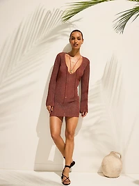 Beachwear Crochet Long-Sleeve Mini Dress