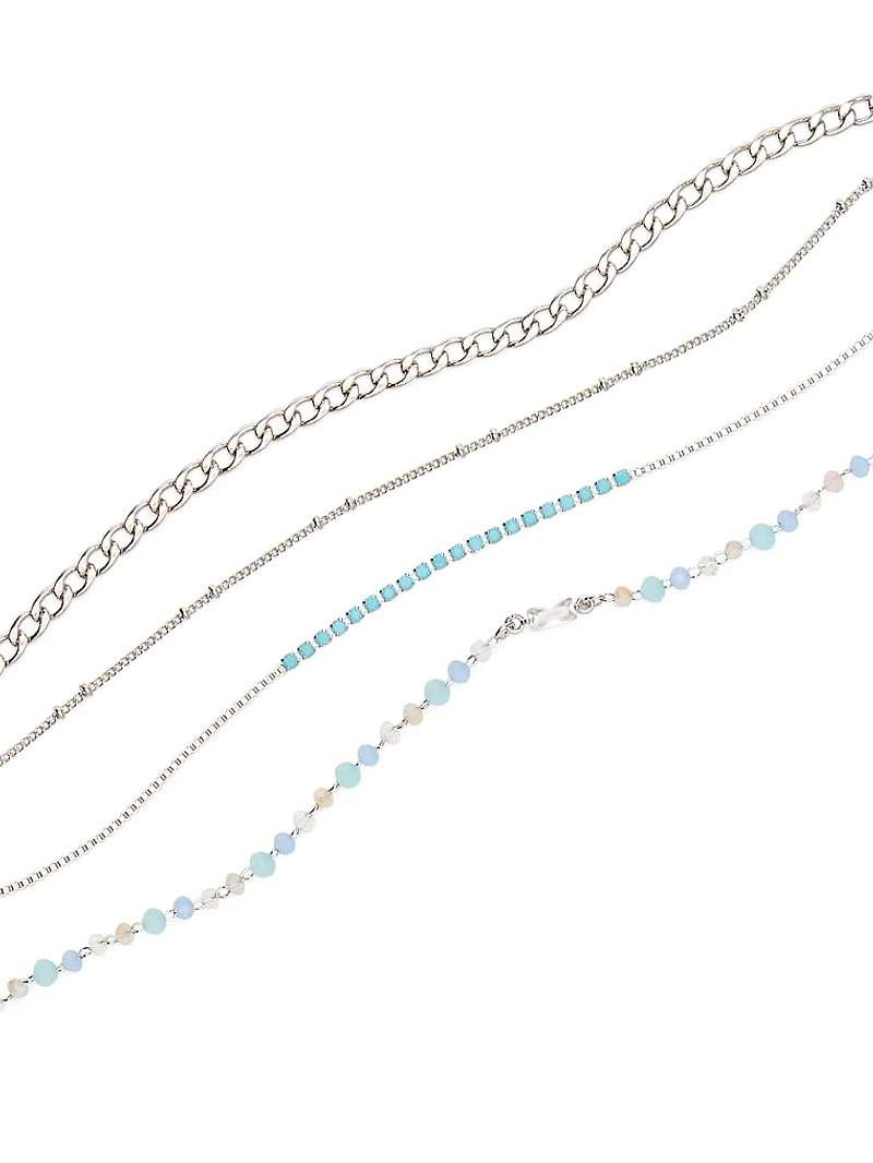 Silver Layered Choker Necklace Set