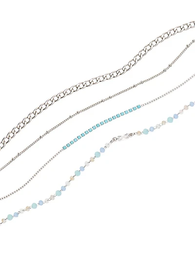 Silver Layered Choker Necklace Set