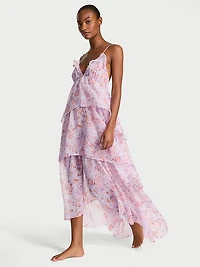 Vintage Blossom Chiffon Ruffled Maxi Dress