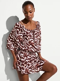 Beachwear Sheer Crinkle Smocked Mini Dress