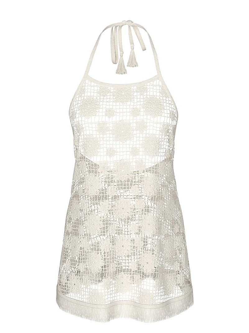 Beach Blooms Crochet Halter Mini Dress