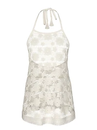Beach Blooms Crochet Halter Mini Dress