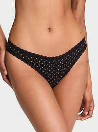 Cotton Pointelle Lace-Waist Thong