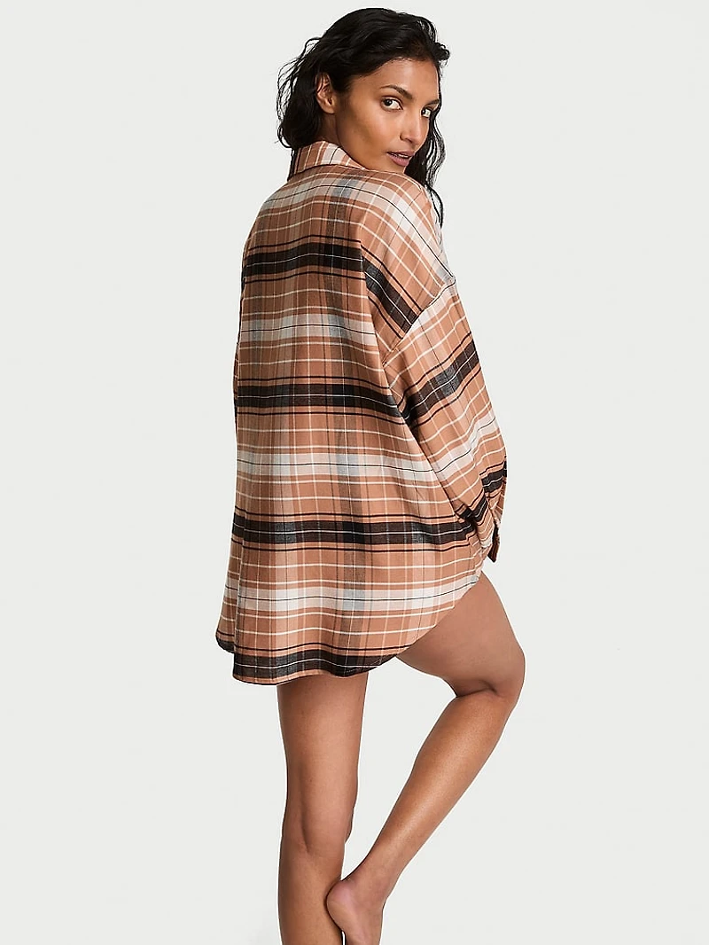 Modal-Cotton Button-Front Sleepshirt