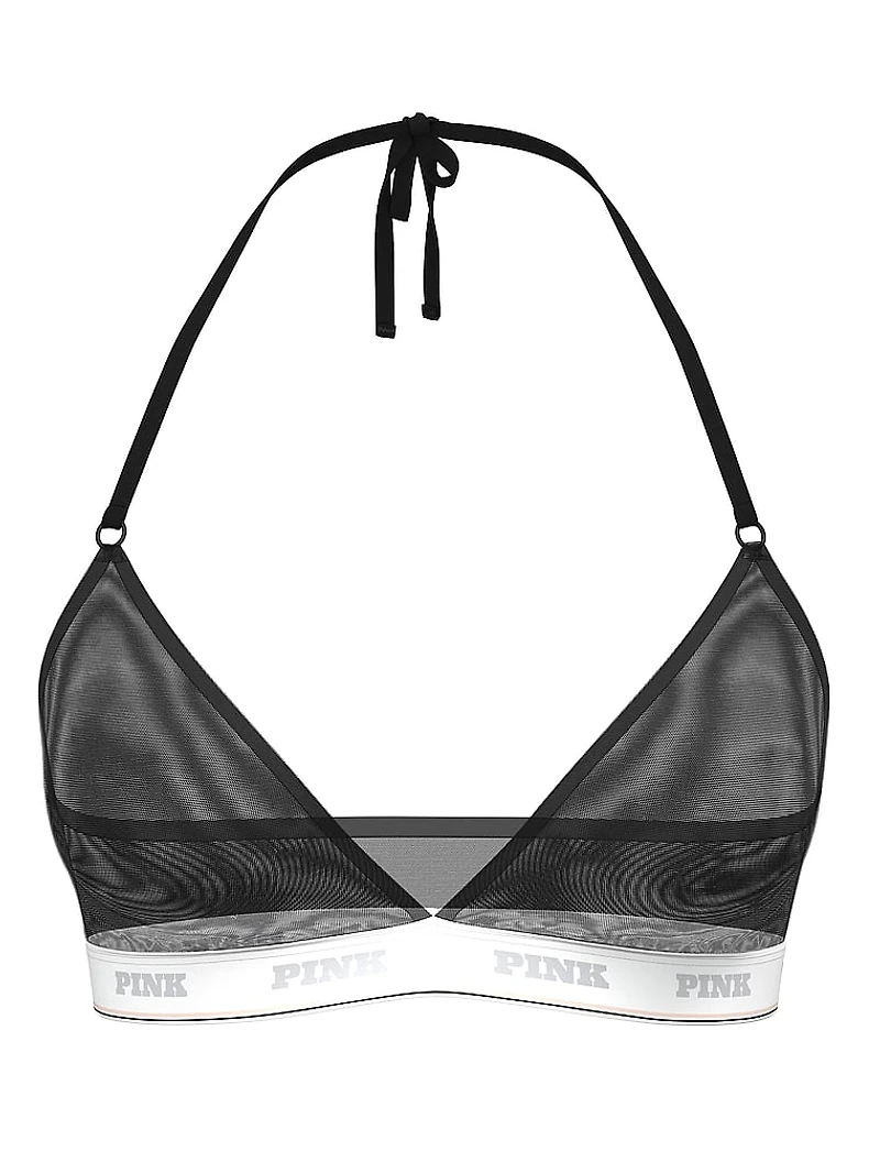 Logo Mesh Halter Triangle Bralette