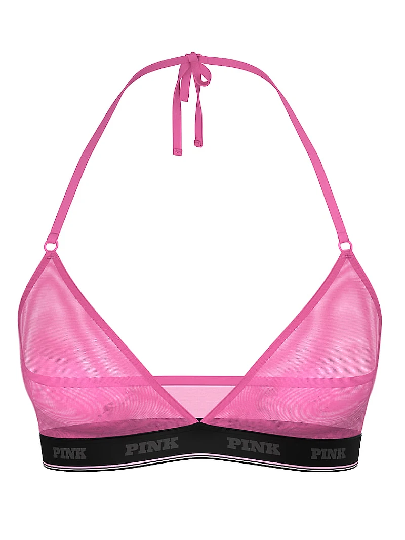 Logo Mesh Halter Triangle Bralette
