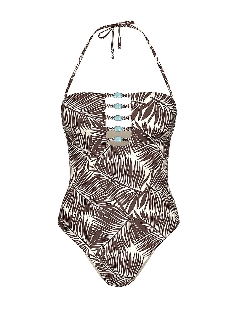 Beaded Strapless One-Piece Swimsuit