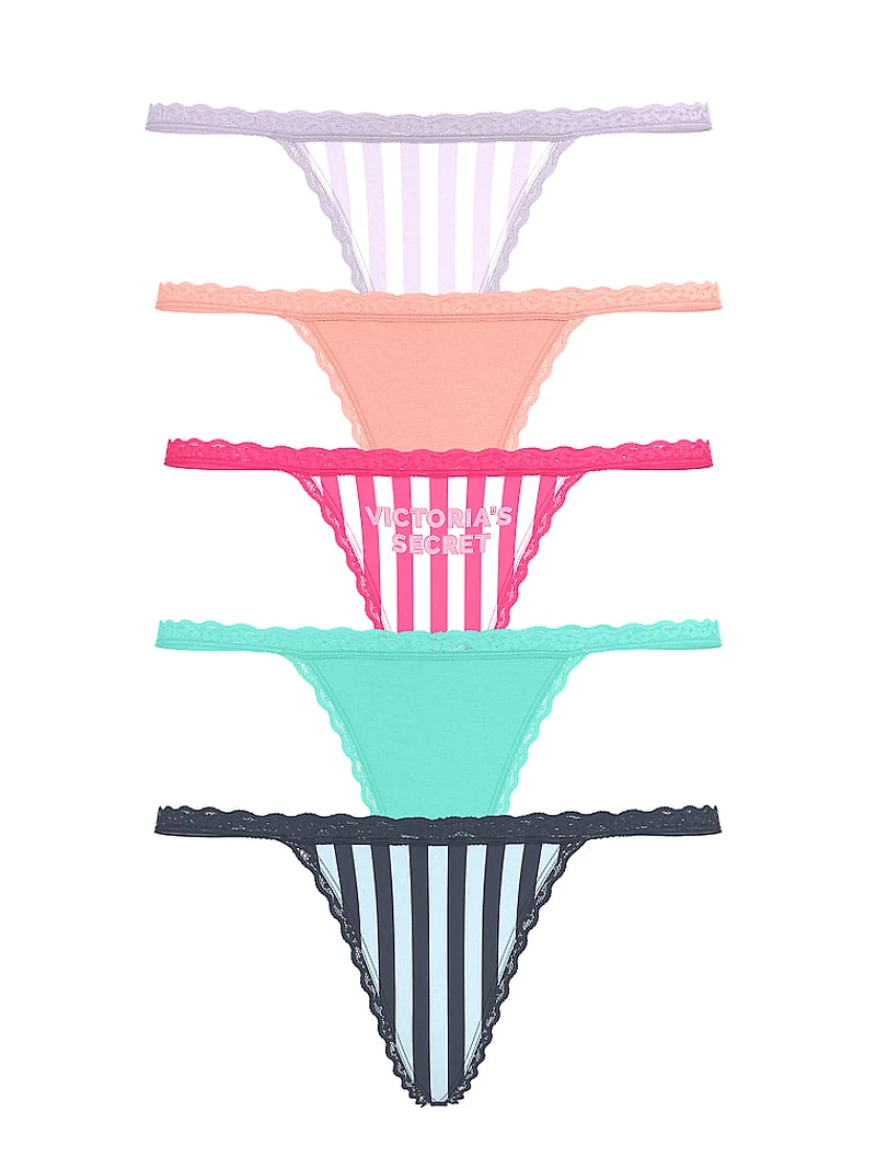 5-Pack Cotton Lace-Trim V-String Panties