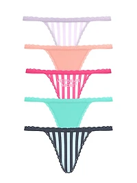 5-Pack Cotton Lace-Trim V-String Panties