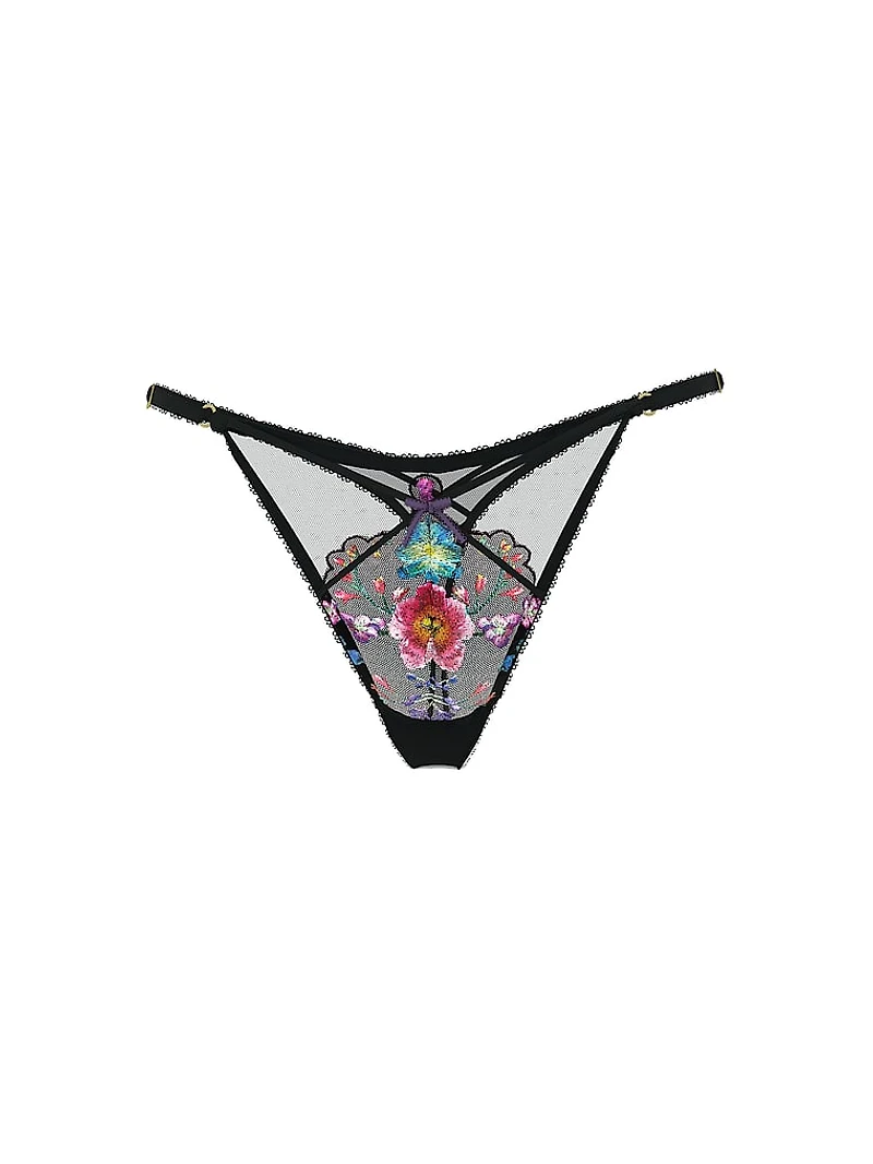 Dark Blossom Embroidery High-Leg Adjustable Thong Panty