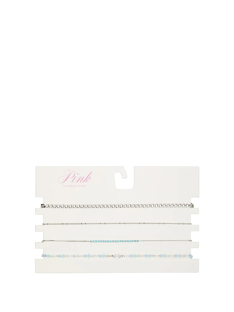 Silver Layered Choker Necklace Set