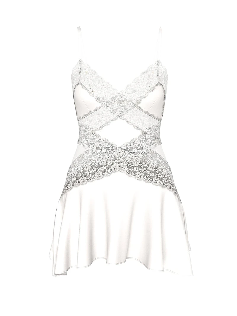 Dare to Dream Lace & Satin Flounce Slip Dress