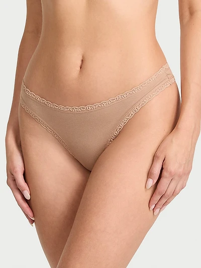 Cotton Lace Bow Thong Panty