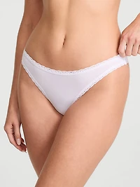 Cotton Pointelle Lace-Waist Thong