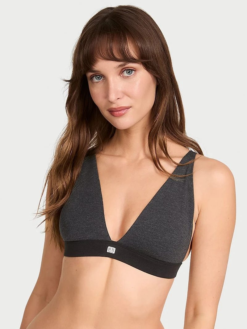 Cotton Logo Hardware Wireless Plunge Bralette