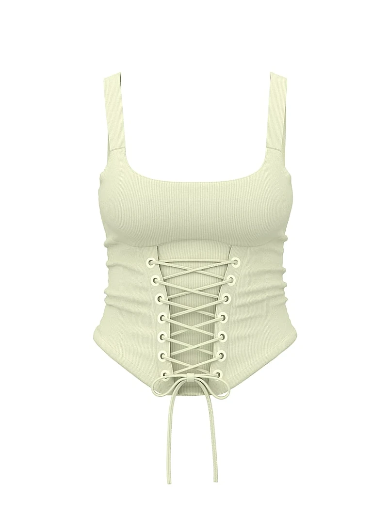All-Day Soft Ribbed Lace-Up Corset Top
