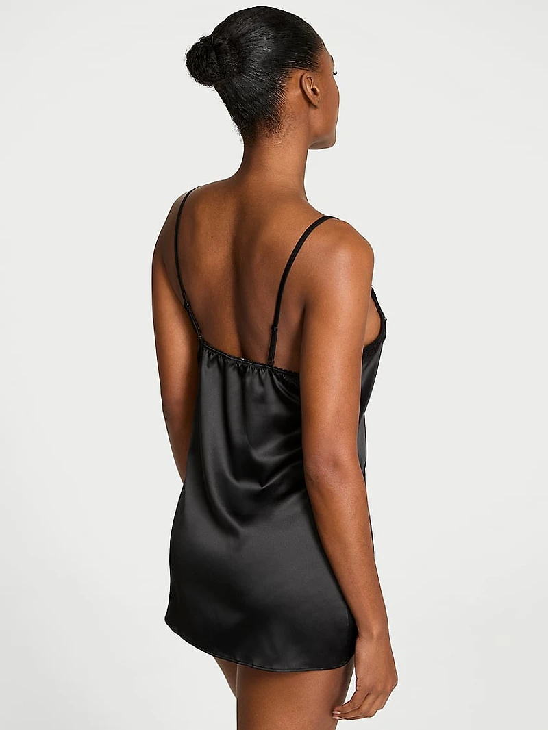 Tease Satin Lace-Trim Mini Slip Dress