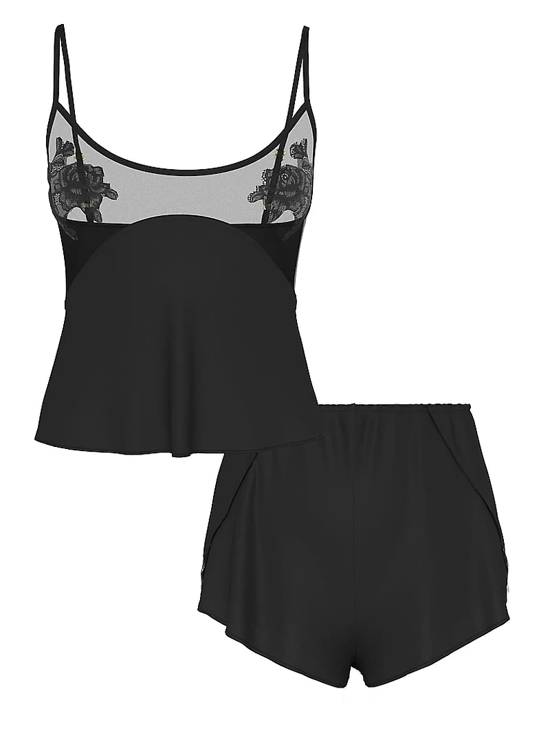 Sheer Rose Satin Cami & Shorts Set