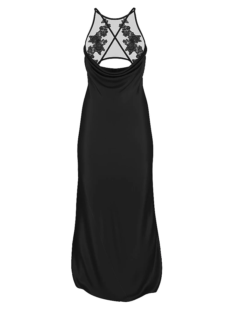 Sheer Rose Satin High-Neck Long Slip