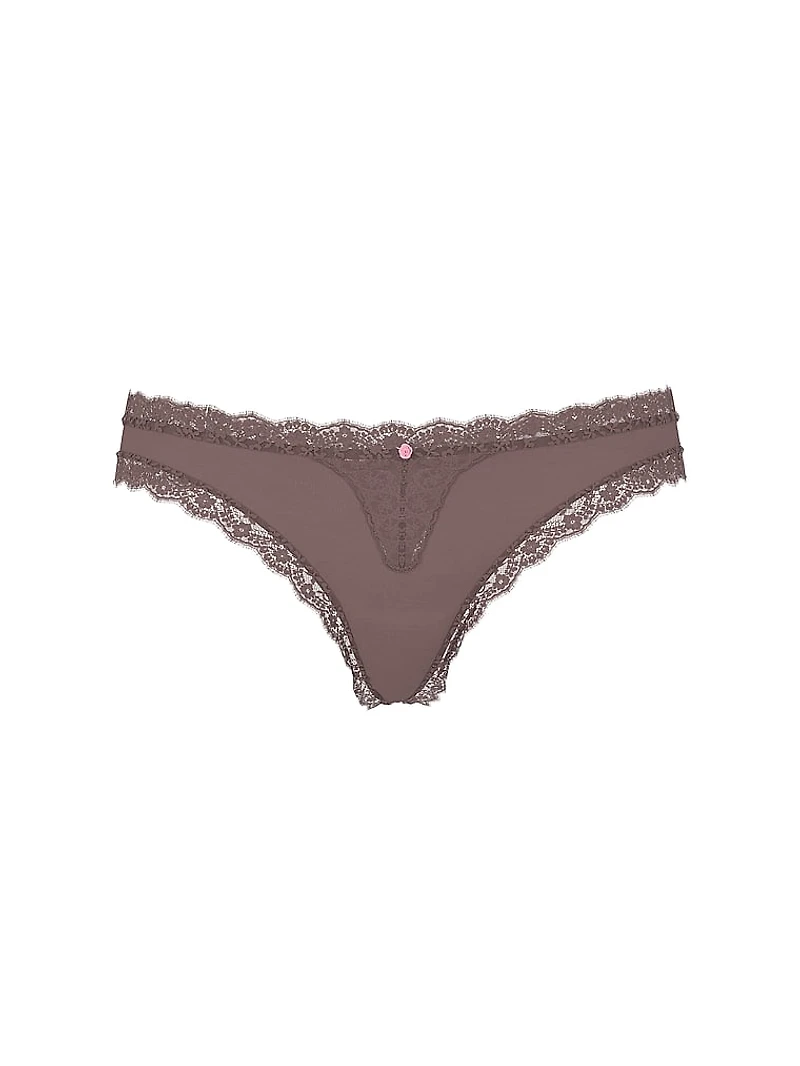 Lace Rhinestone Heart Hardware Thong Panty
