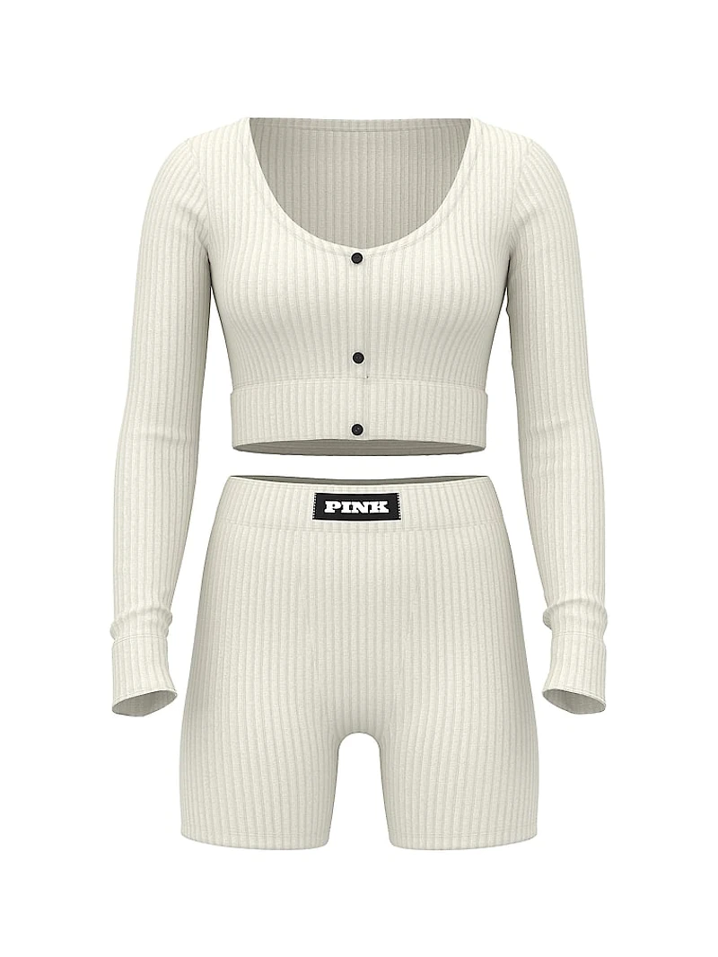 Lounge Ribbed Cropped Cardigan & Shorts Set